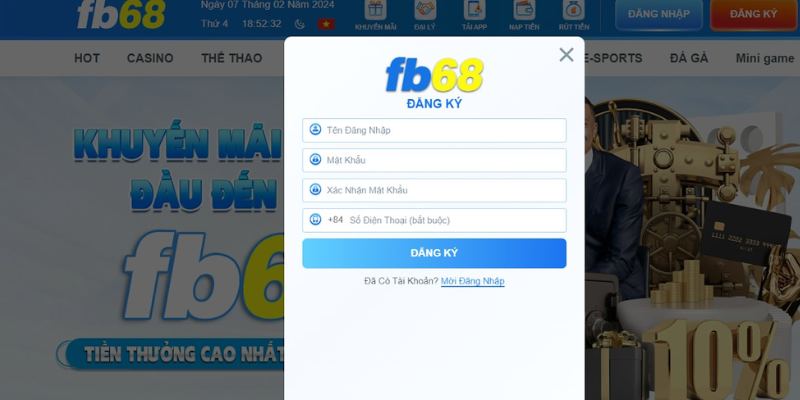 Hướng dẫn đăng ký Fb68 trên máy tính 